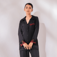 silk black night suit for girls
